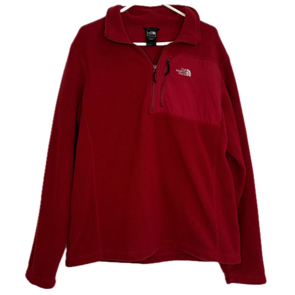 The North Face Men's L Red 1/4 Quarter Zip Fleece Jacket Sweatshirt Pullover